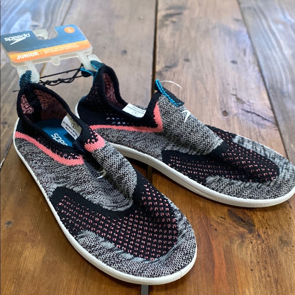 Speedo Junior Knit Slip-On Water Shoes - Black,Gray and Pink